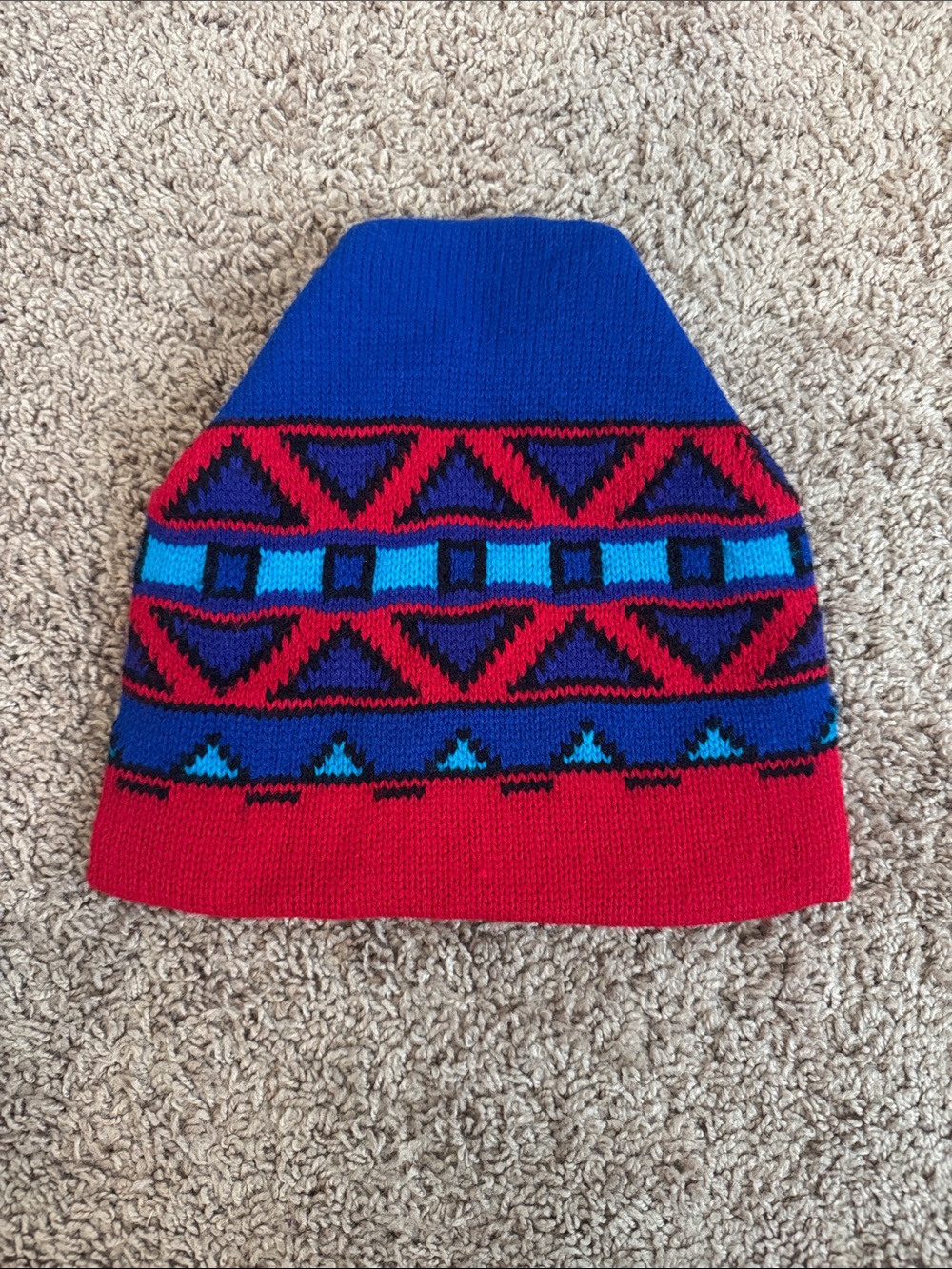 Vintage 90’s Red & Blue Geo Knit Beanie